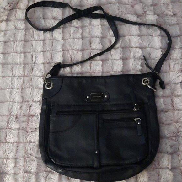 Rosetti Black Pebble Faux Leather Adjustable Strap Hobo Crossbody Handbag - Picture 1 of 16